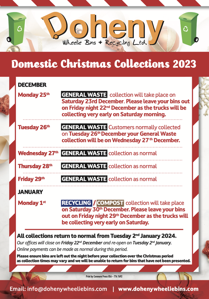 Christmas Collections 2023 Doheny Wheelie Bins & Recycling Ltd